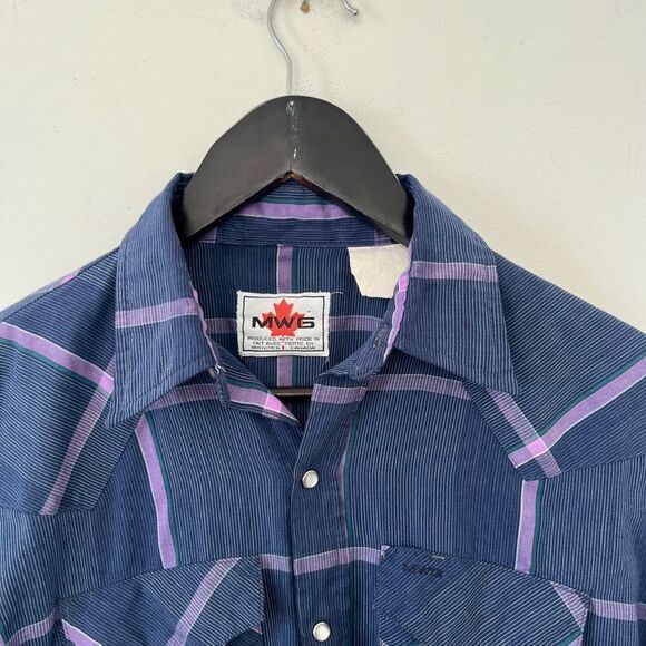 MWG Canada‎ VTG Purple Lilac Plaid Western Style Pearl Snaps Long Sleeve Shirt - Picture 3 of 7